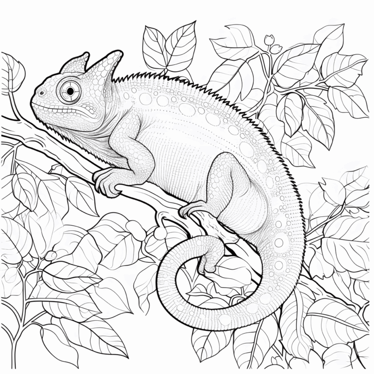 Coloring picture chameleon on tree