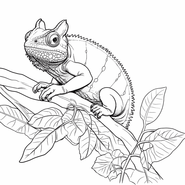 Coloring picture chameleon on leaves