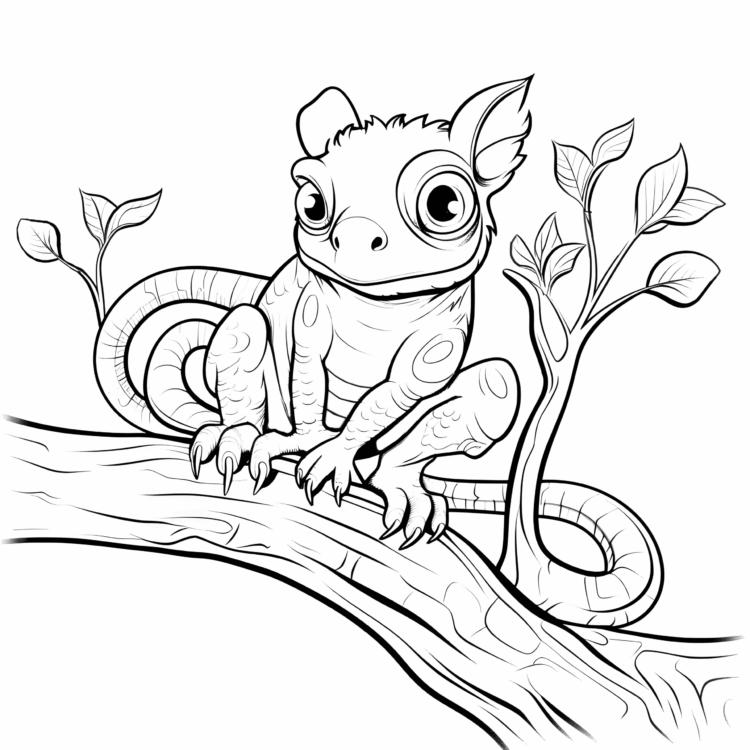 Coloring picture chameleon on a tree