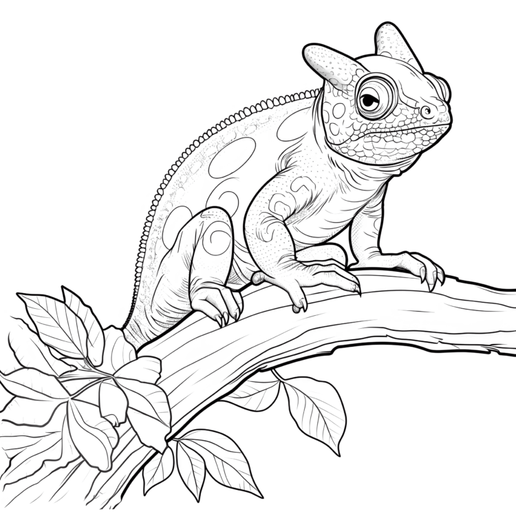 Coloring picture chameleon on a tree branch