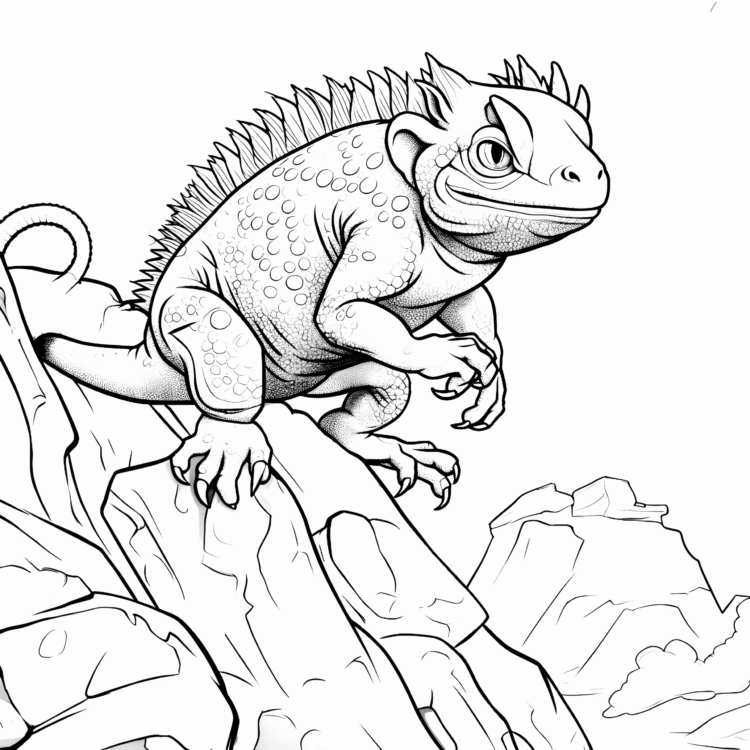 Coloring picture chameleon on a rocky hill