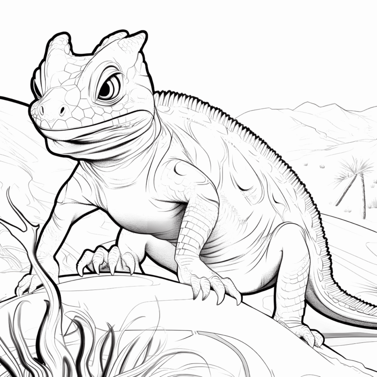 Coloring picture chameleon climbing