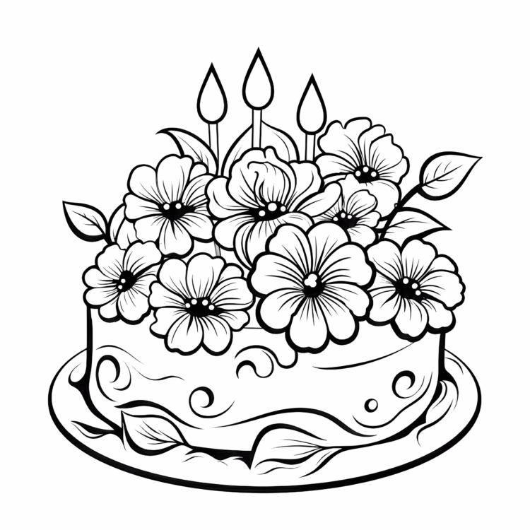 Dibujo para colorear pastel de flores cremoso