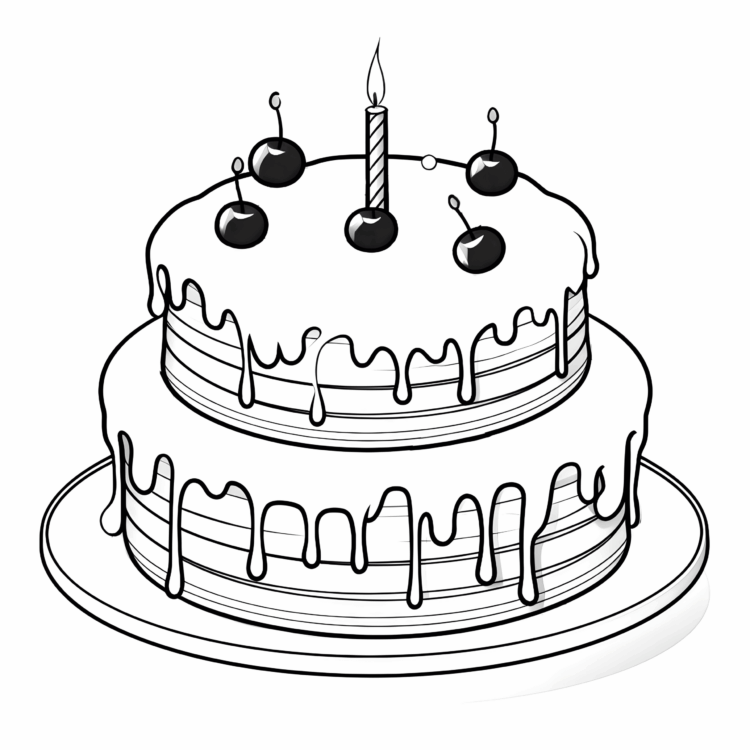 Dibujo para colorear tarta de cumpleaños cremosa