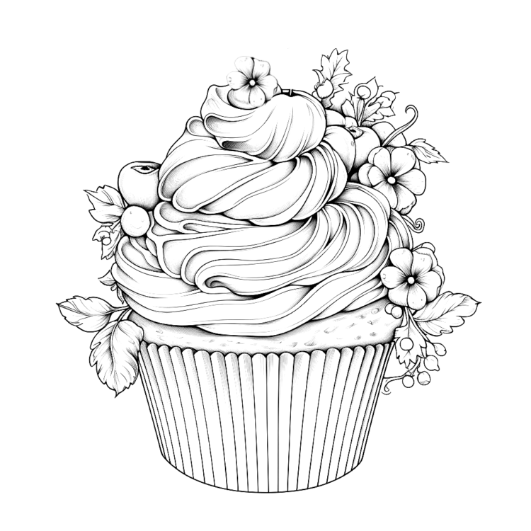 Ausmalbild Cupcake mit Blumenglasur