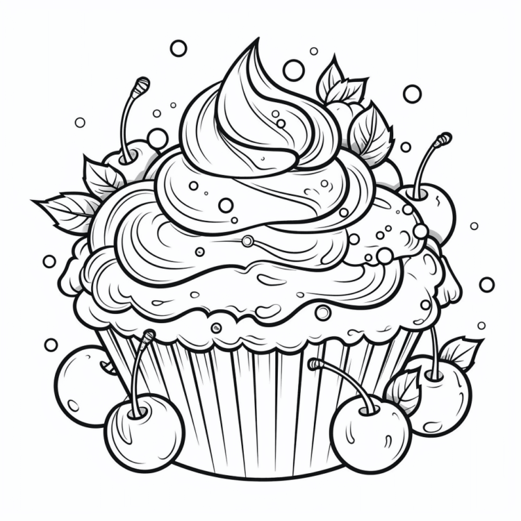 Coloring picture cupcake and cherries