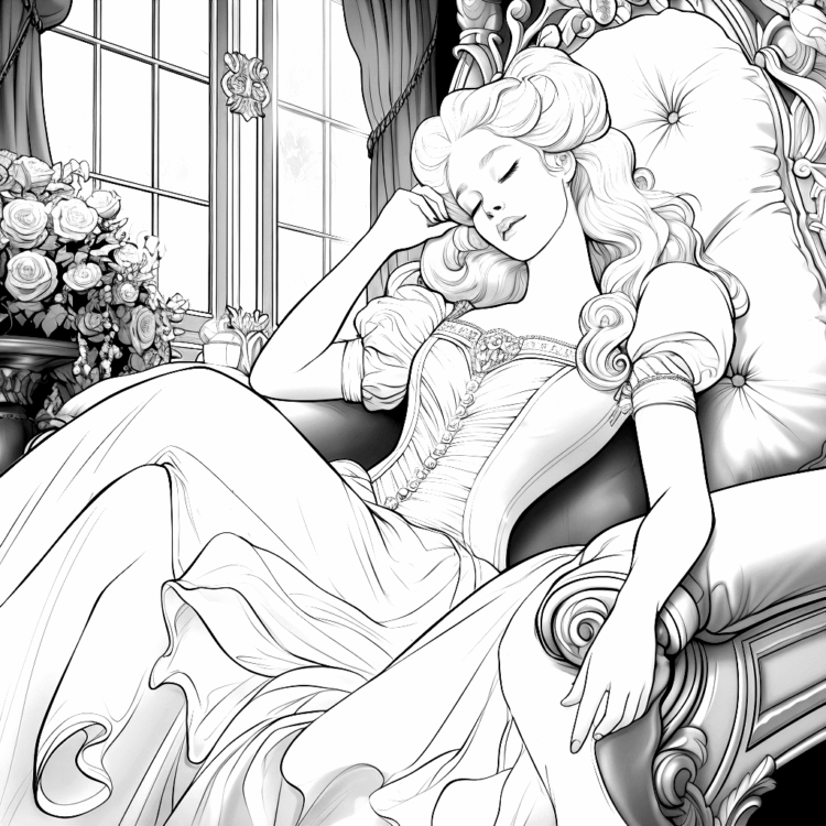 Dibujo para colorear La Bella Durmiente dormitando