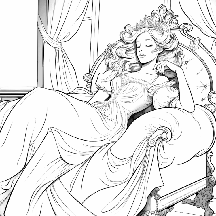 Dibujo para colorear La Bella Durmiente en la cama