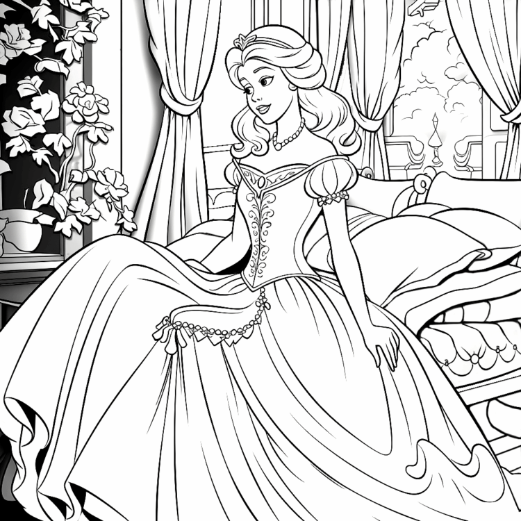 Dibujo para colorear La Bella Durmiente en bata