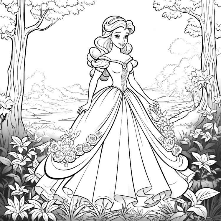 Dibujo para colorear La Bella Durmiente en el bosque