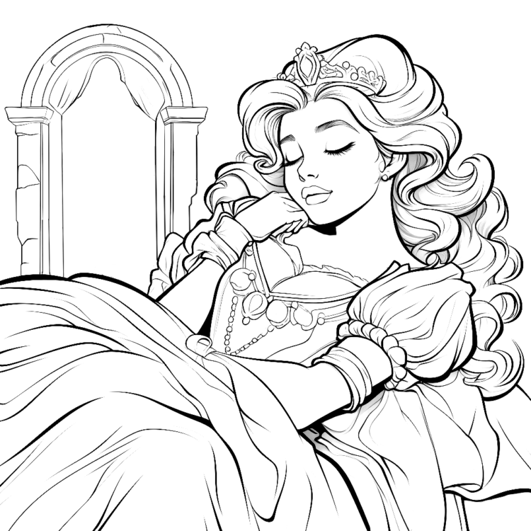 Dibujo para colorear de la Bella Durmiente - dormida