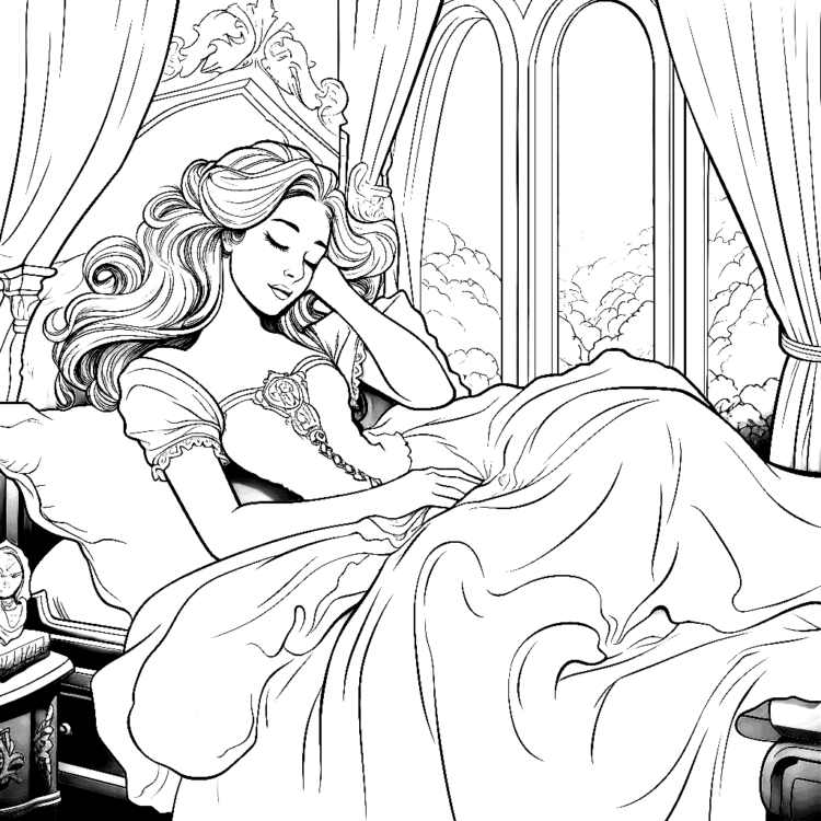 Dibujo para colorear La Bella Durmiente y la ventana