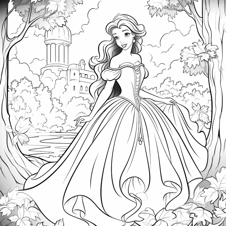 Colorear la Bella Durmiente y un castillo