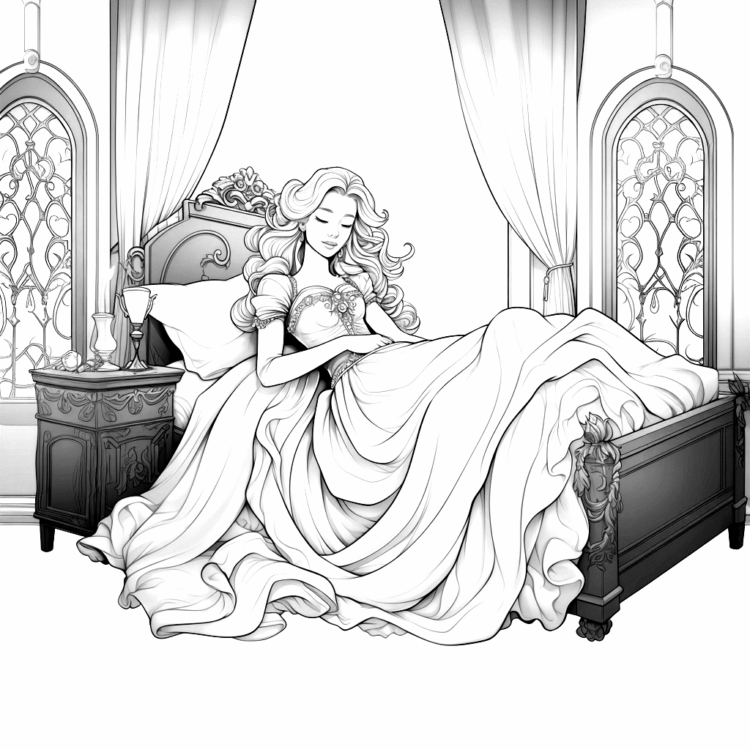 Coloring picture Sleeping Beauty's room