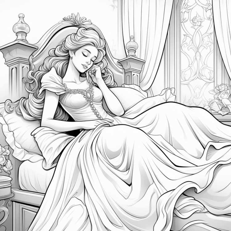 Dibujo para colorear La bonita cama de la Bella Durmiente