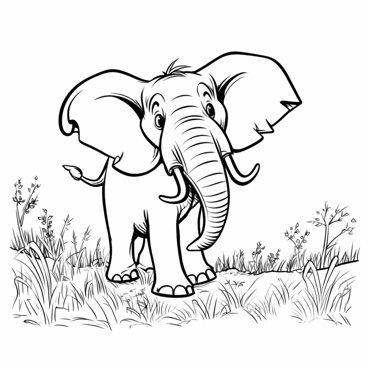 Coloring picture elephant on grass
