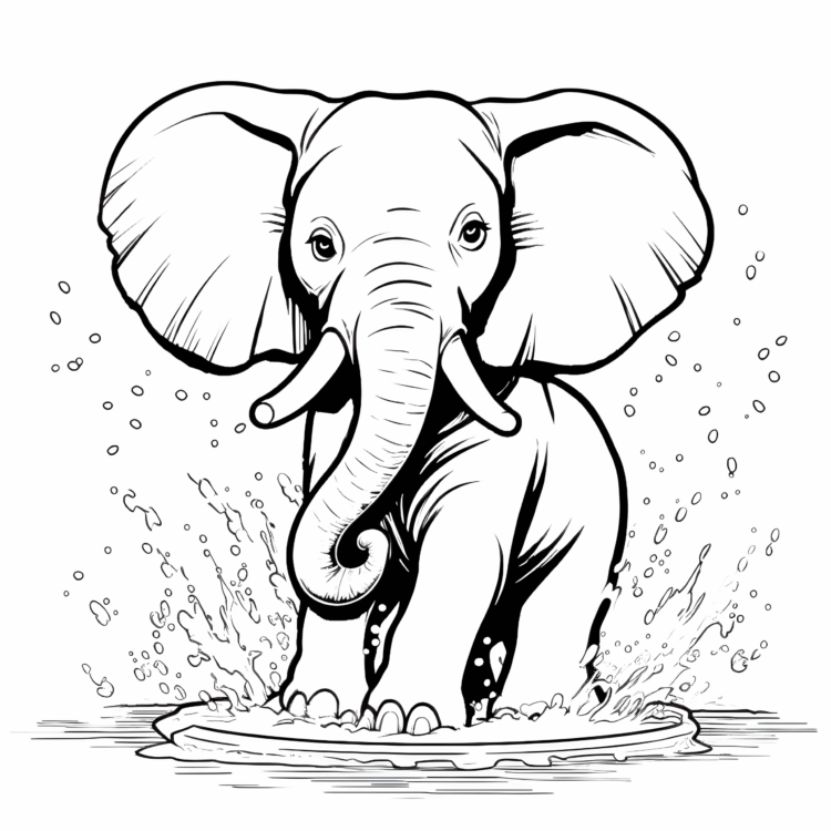 Coloring picture elephant on water
