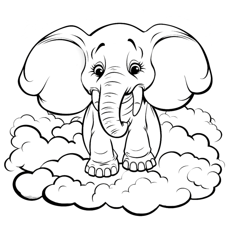 Coloring picture elephant in clouds