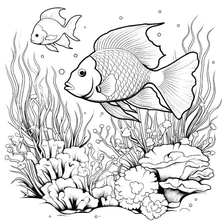 Coloring picture fish and corals