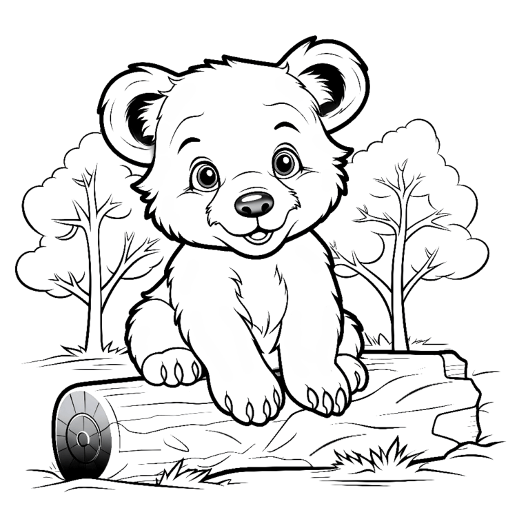 Coloring picture Fluffy bear in the forest
