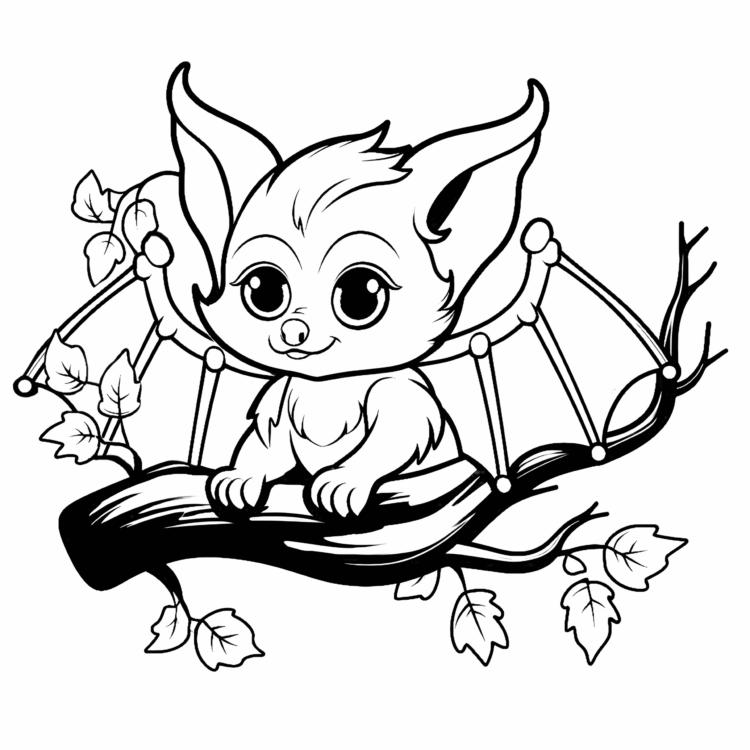 Ausmalbild Fledermaus auf Ast