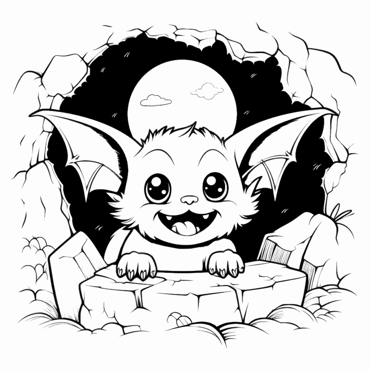 Dibujo para colorear murciélago de noche