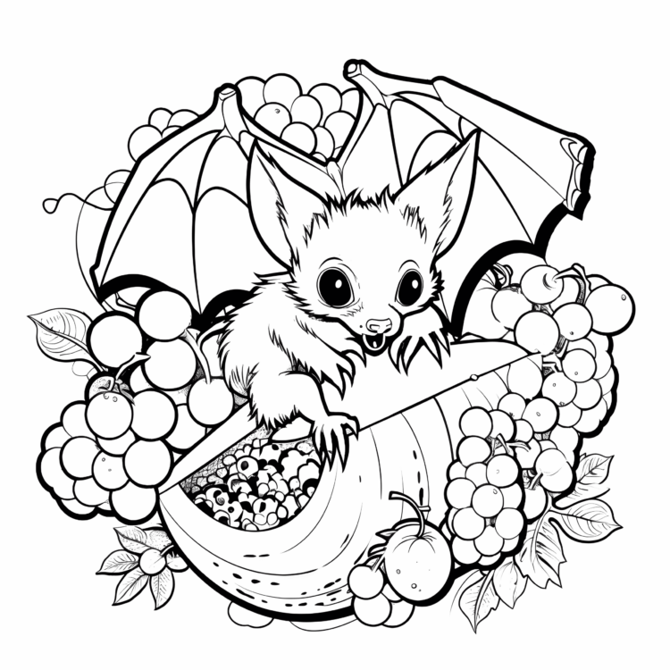 Coloring picture bat eats fruit