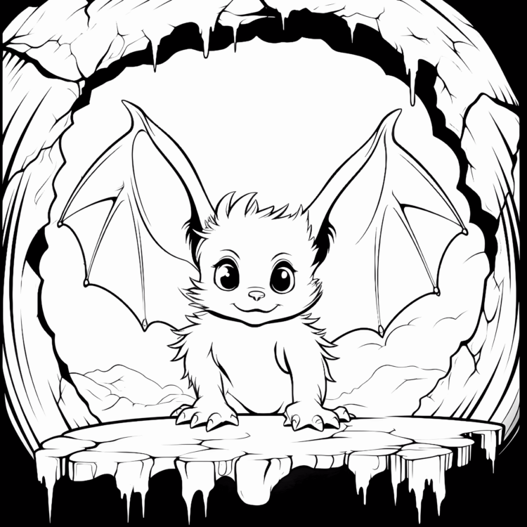 Ausmalbild Fledermaus in der Höhle