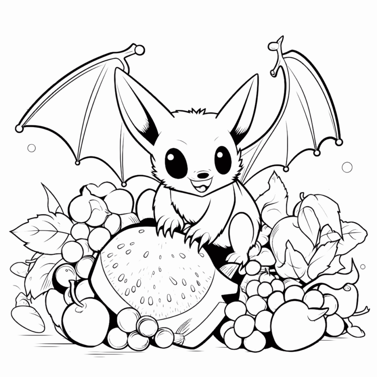 Ausmalbild Fledermaus und Früchte