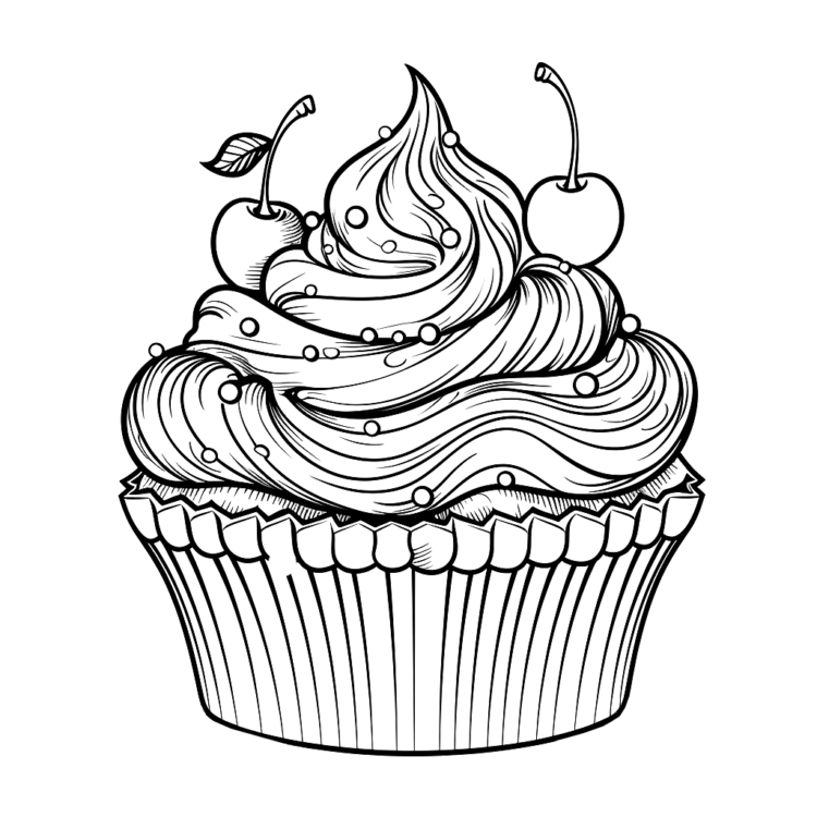 Coloring picture fruity cupcake