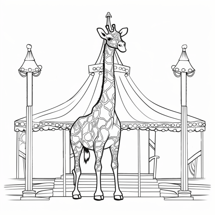 Coloring picture giraffe in the circus