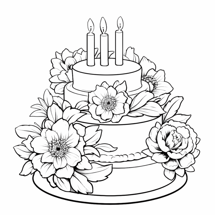 Dibujo para colorear pastel de flores liso