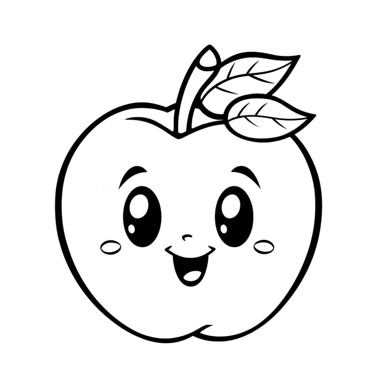 Ausmalbild Glücklicher Apfel und Blatt