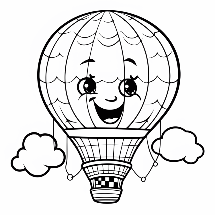 Página para colorear del globo aerostático sonriente