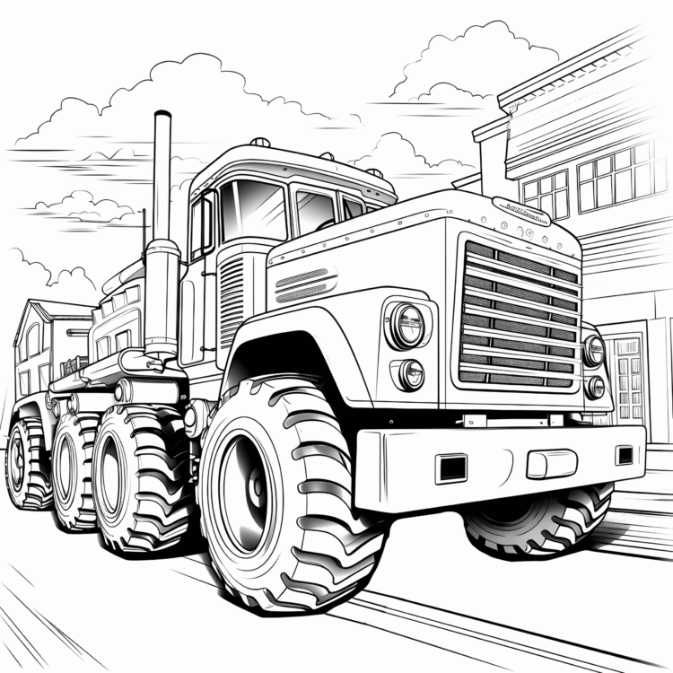 Ausmalbild Großer Traktor mit Anhänger