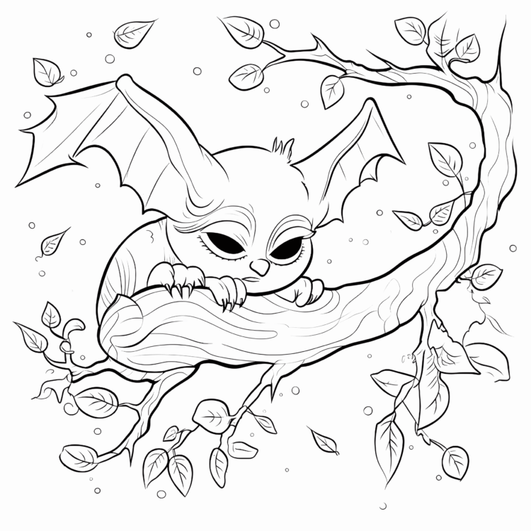 Hanging bat coloring page