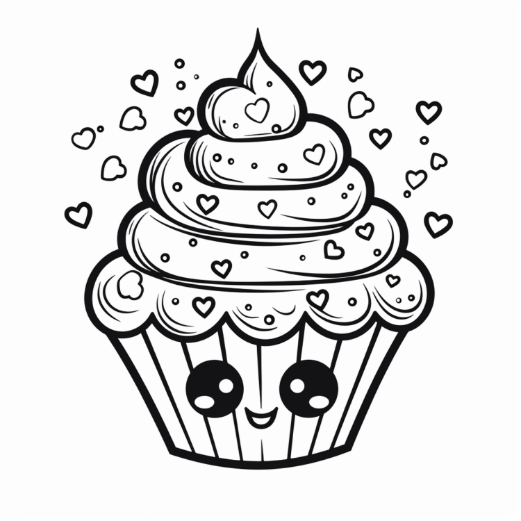 Coloring picture hearts cupcake