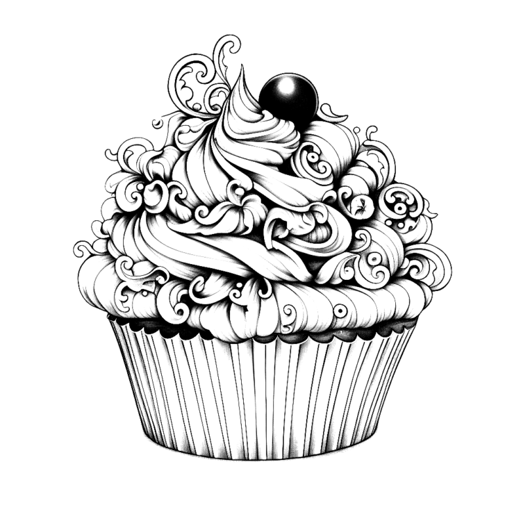 Ausmalbild Hübsch dekorierter Cupcake