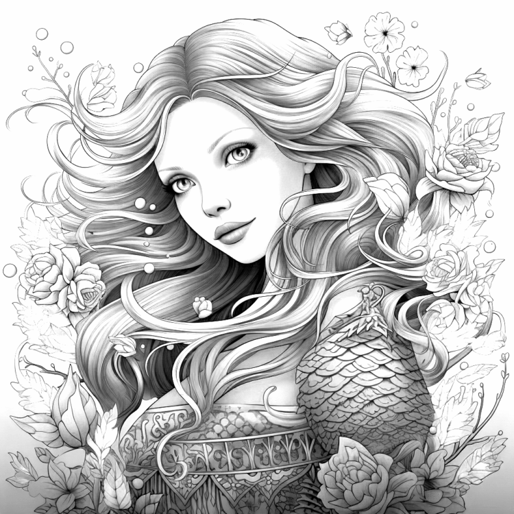 Dibujo para colorear Sirena bonita bajo el agua