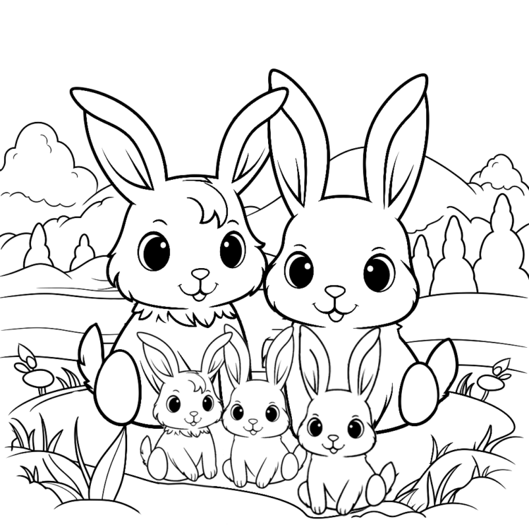 Ausmalbild Kaninchen Familie