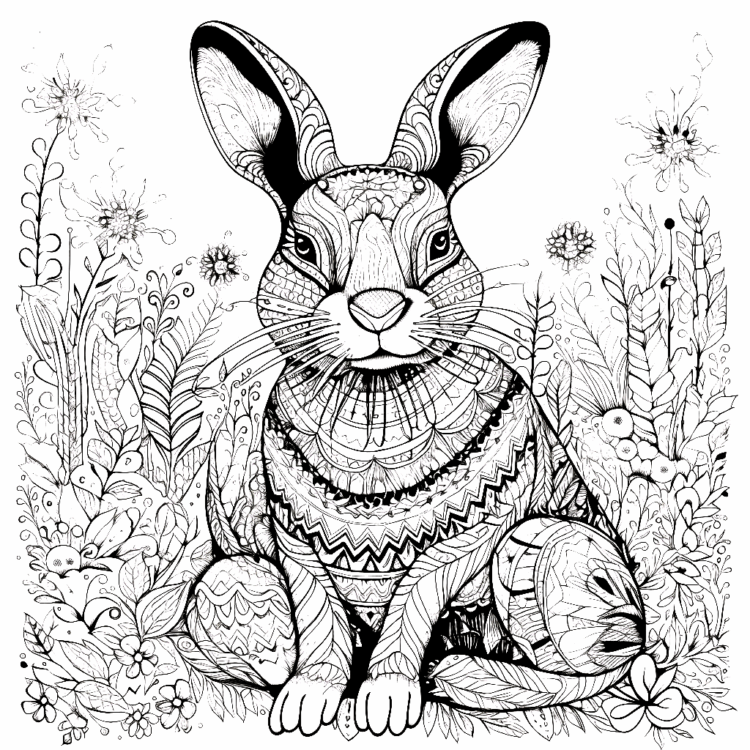Dibujo para colorear conejo y flores