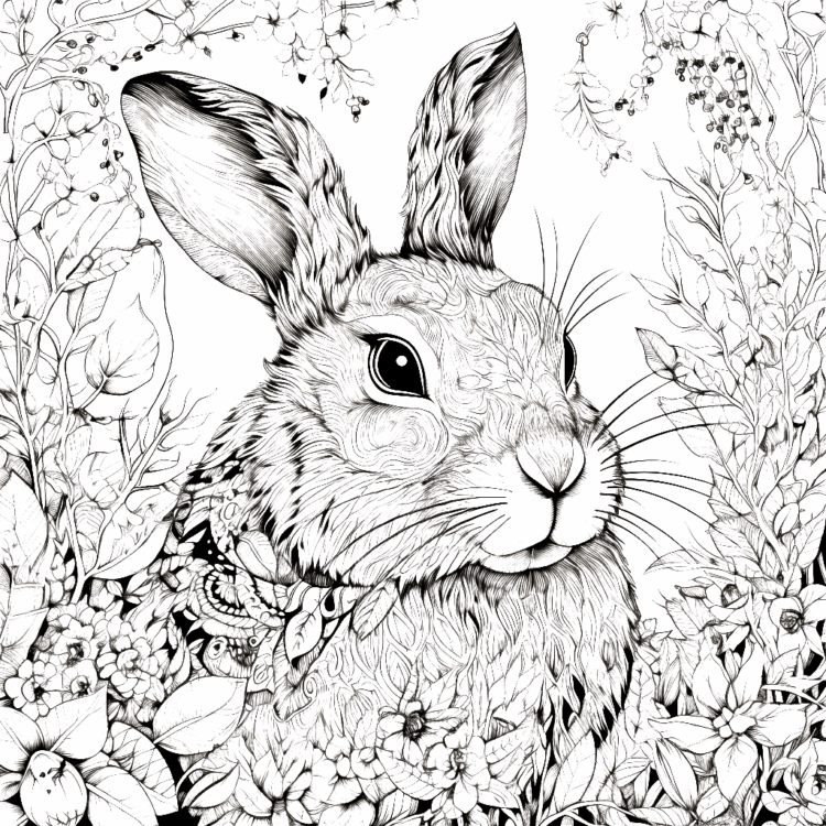 Coloring picture rabbit and nature