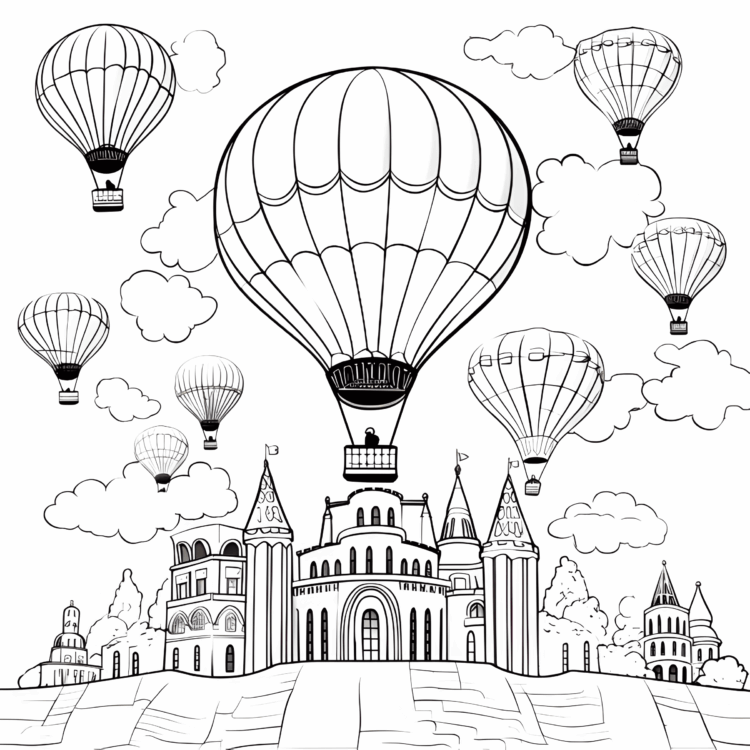 Ausmalbild Karneval Heißluftballons