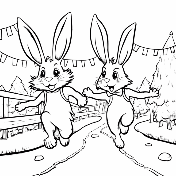 Dibujo para colorear conejitos saltarines de carnaval