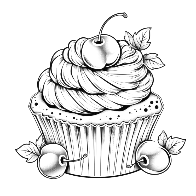 Ausmalbild Kirsche Cupcake