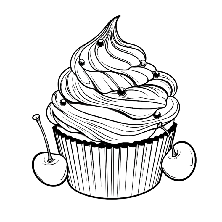 Ausmalbild Kirschen und Cupcake