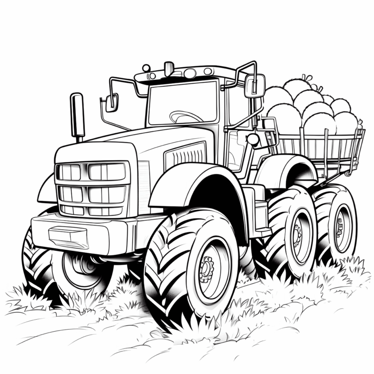 Ausmalbild Kleiner Traktor mit Anhänger