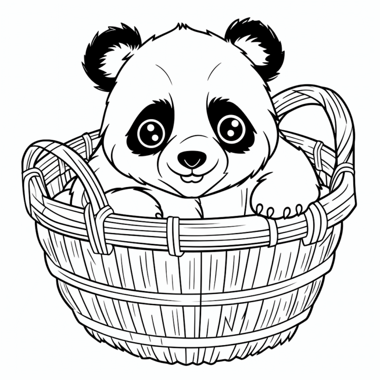 Ausmalbild Korb und Panda