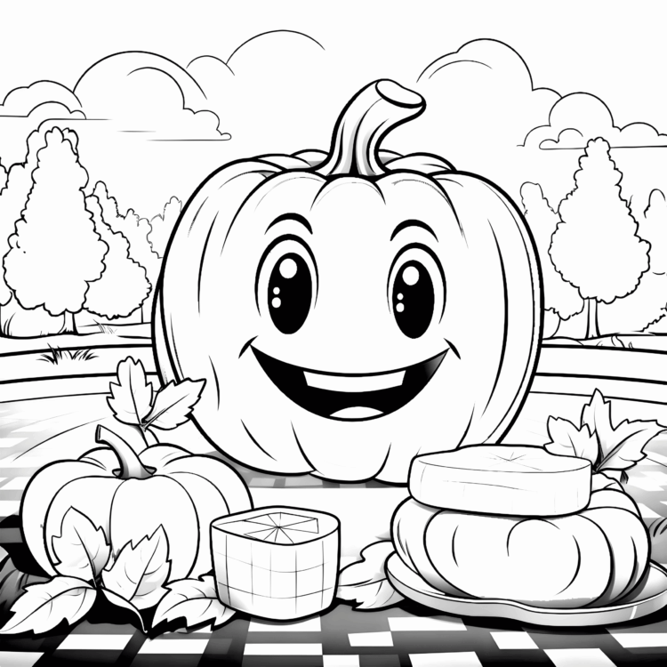 Dibujo para colorear calabaza en un picnic