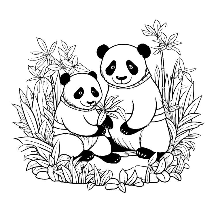 Coloring picture mom and baby panda